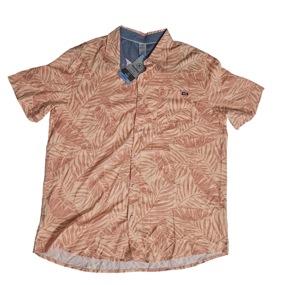 NWTHurley Mens Large Boardwalk Short Sleeve Tropical Palm Shirt oRANGE